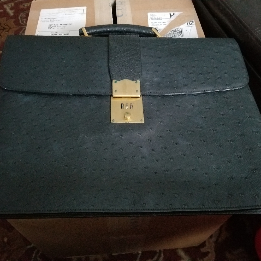 Vintage Madler attache bag black ostrich leather